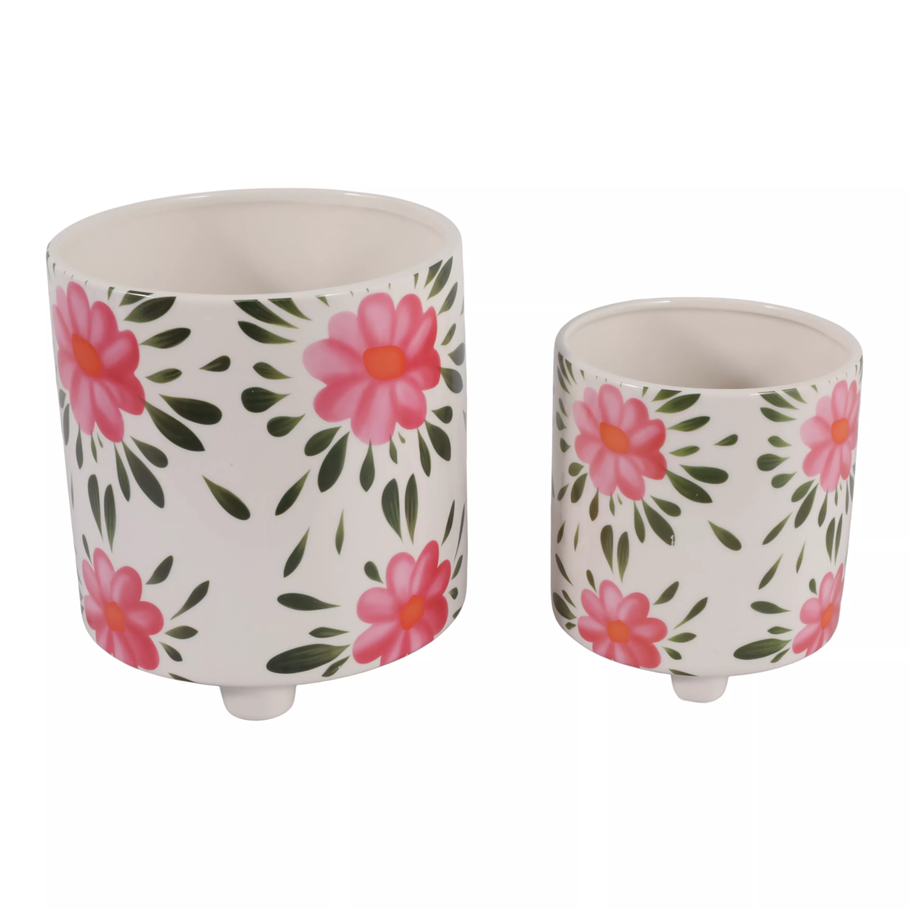 Pink Flowers Footed Planters