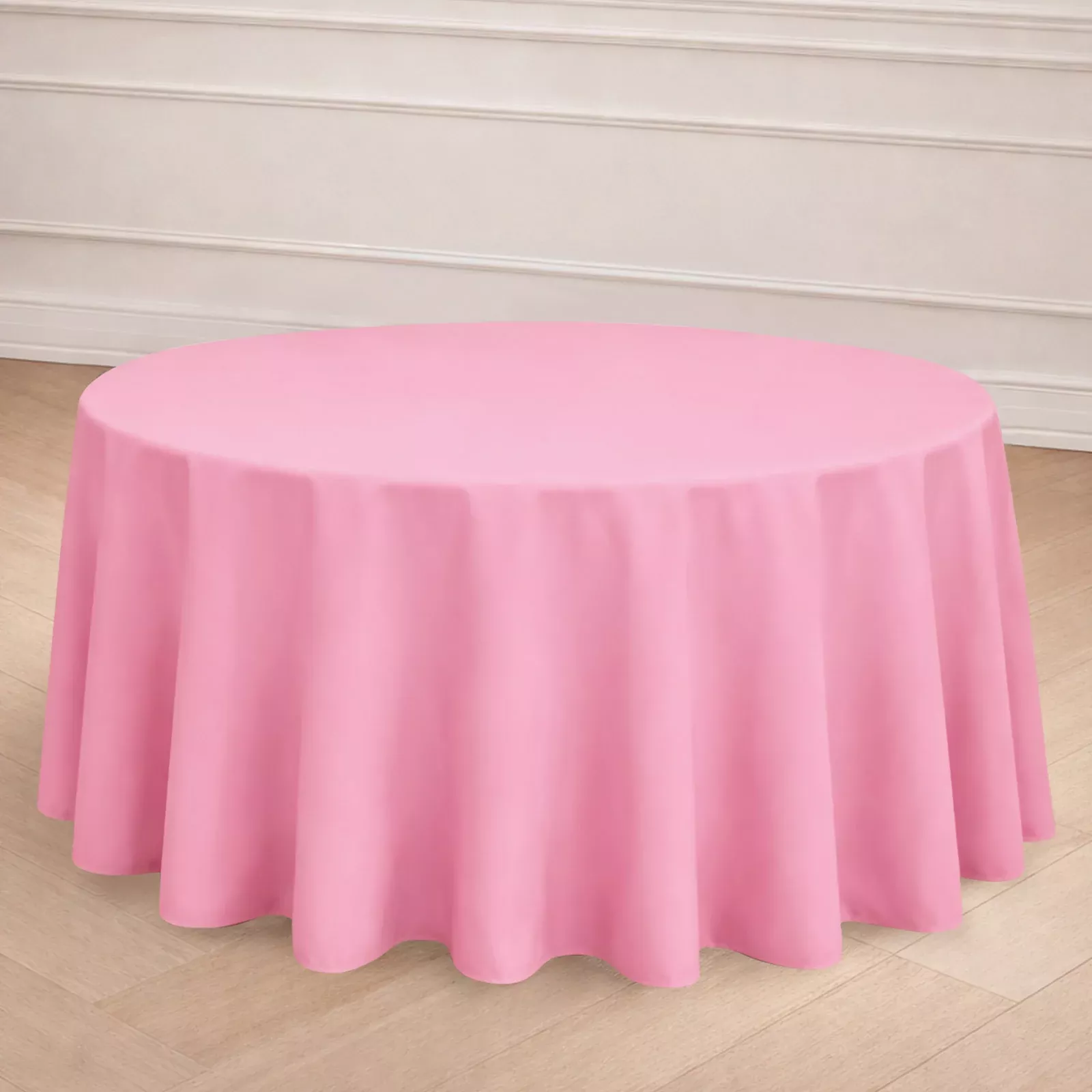 Polyester 120" Round Tablecloth Pink - Seamless Wrinkle-Resistant Table Cover