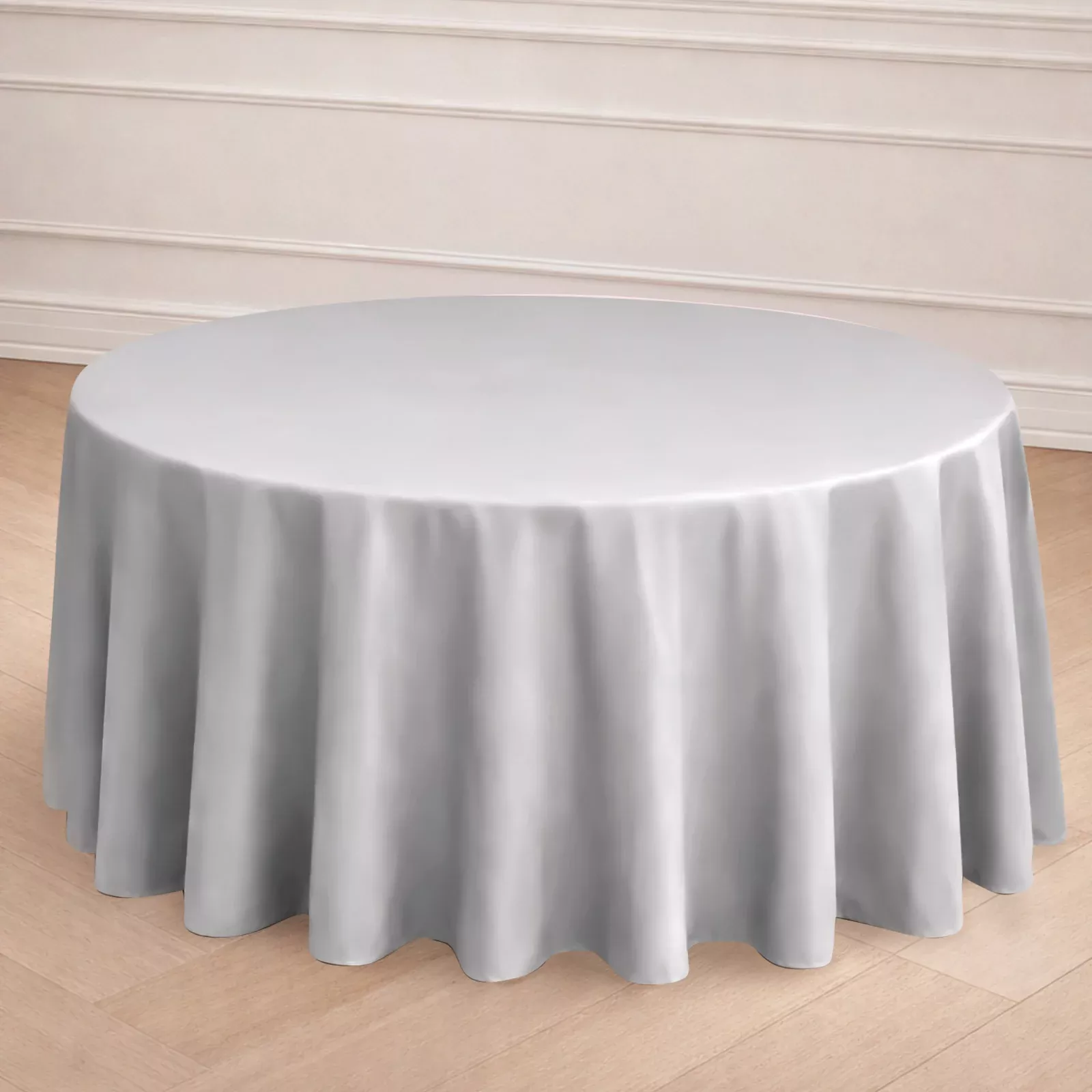 Polyester 120" Round Tablecloth Silver - Seamless Wrinkle-Resistant Table Cover