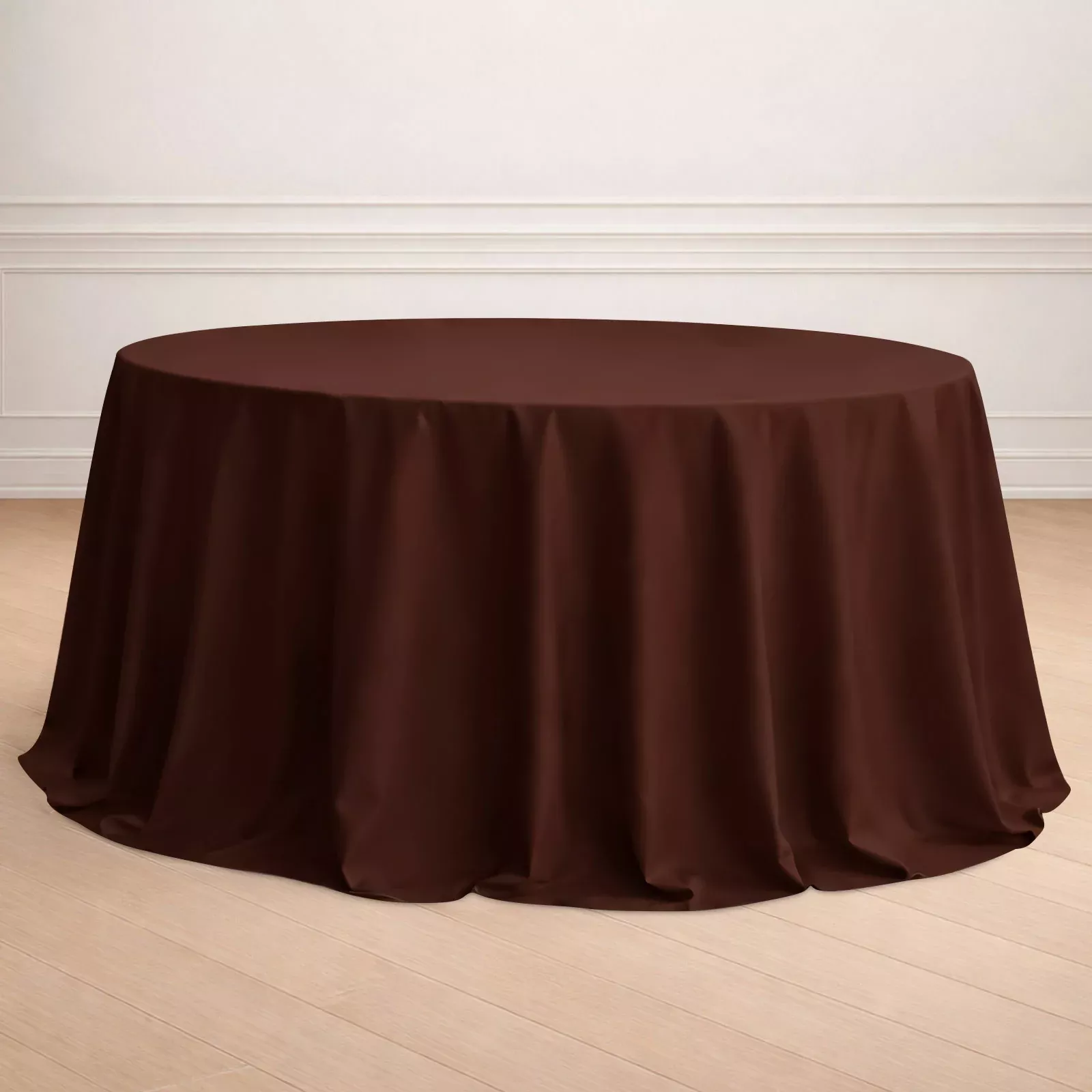 Polyester 132" Round Tablecloth Chocolate - Seamless Chic Table Cover