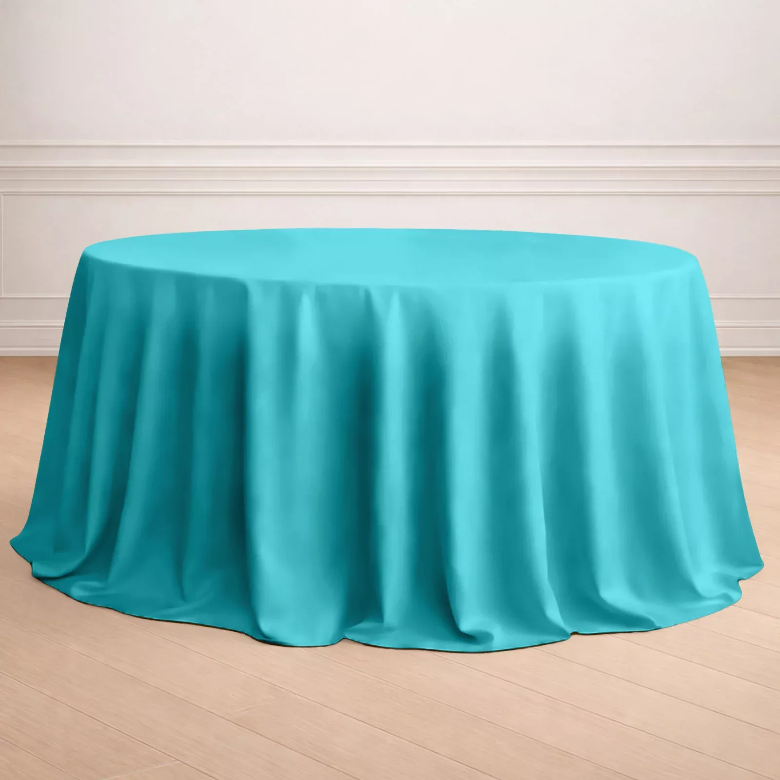 Polyester 132" Round Tablecloth Turquoise - Seamless Chic Table Cover