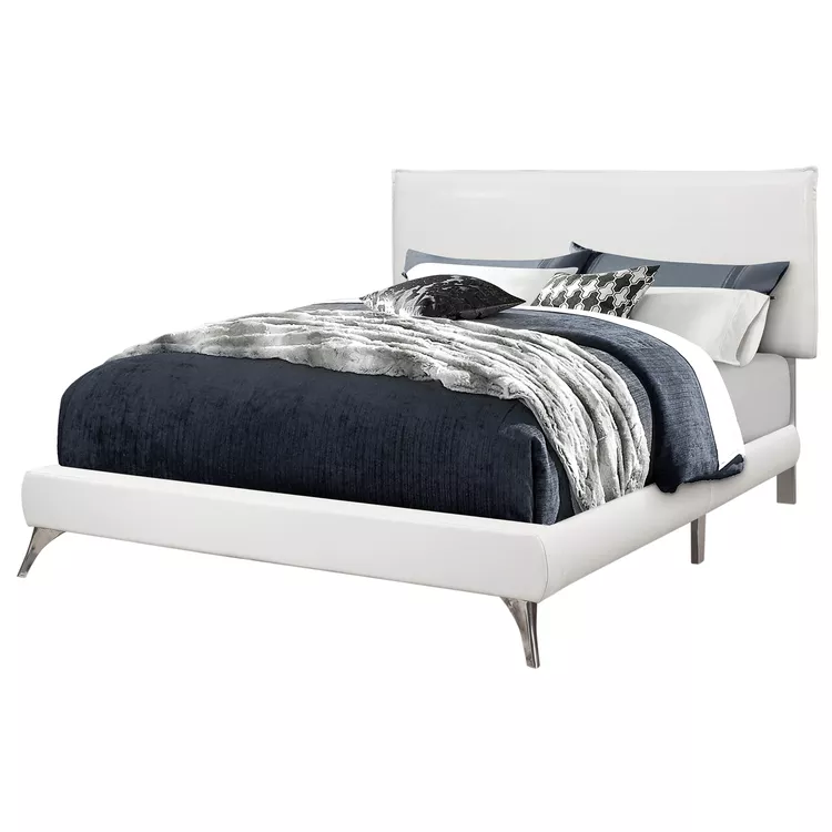 Queen Size Upholstered Platform Bed Frame Modern Chrome