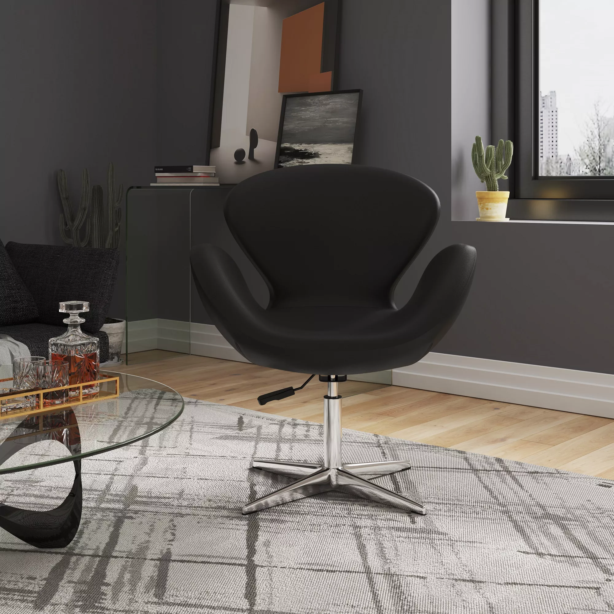 Raspberry Swivel Accent Chair in Black