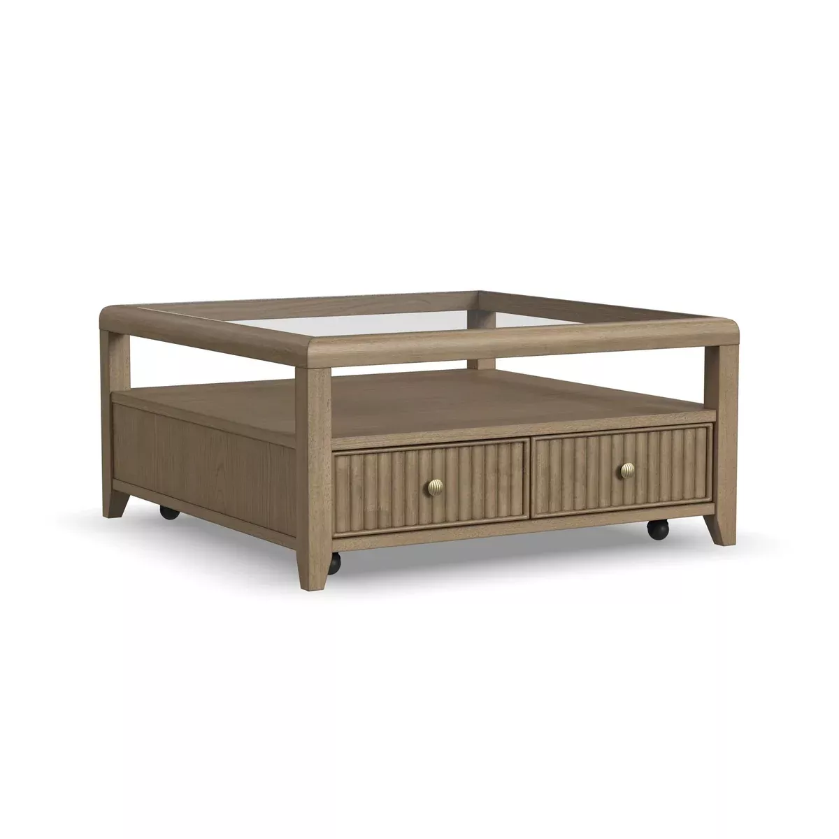 Reed - Square Coffee Table With Casters - Driftwood Oak