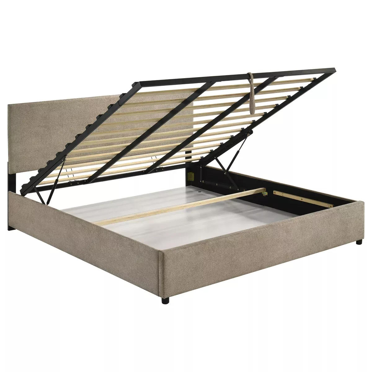 Reeves Upholstered Eastern King Lift-Top Storage Platform Bed Tan
