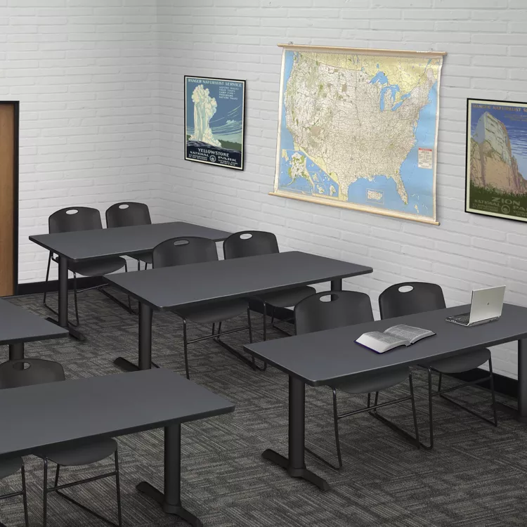 Regency Cain 72" x 24" Training Table- Grey & 2 Zeng Stack Chairs- Black