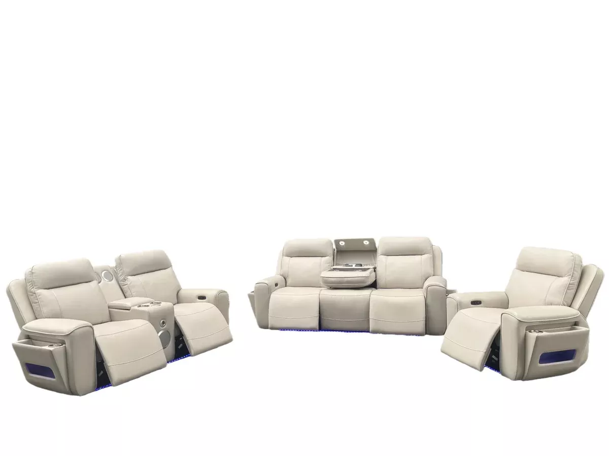 Rojas 3-Piece Dual Power Reclining Sofa Set with Drop-Down Console Greige