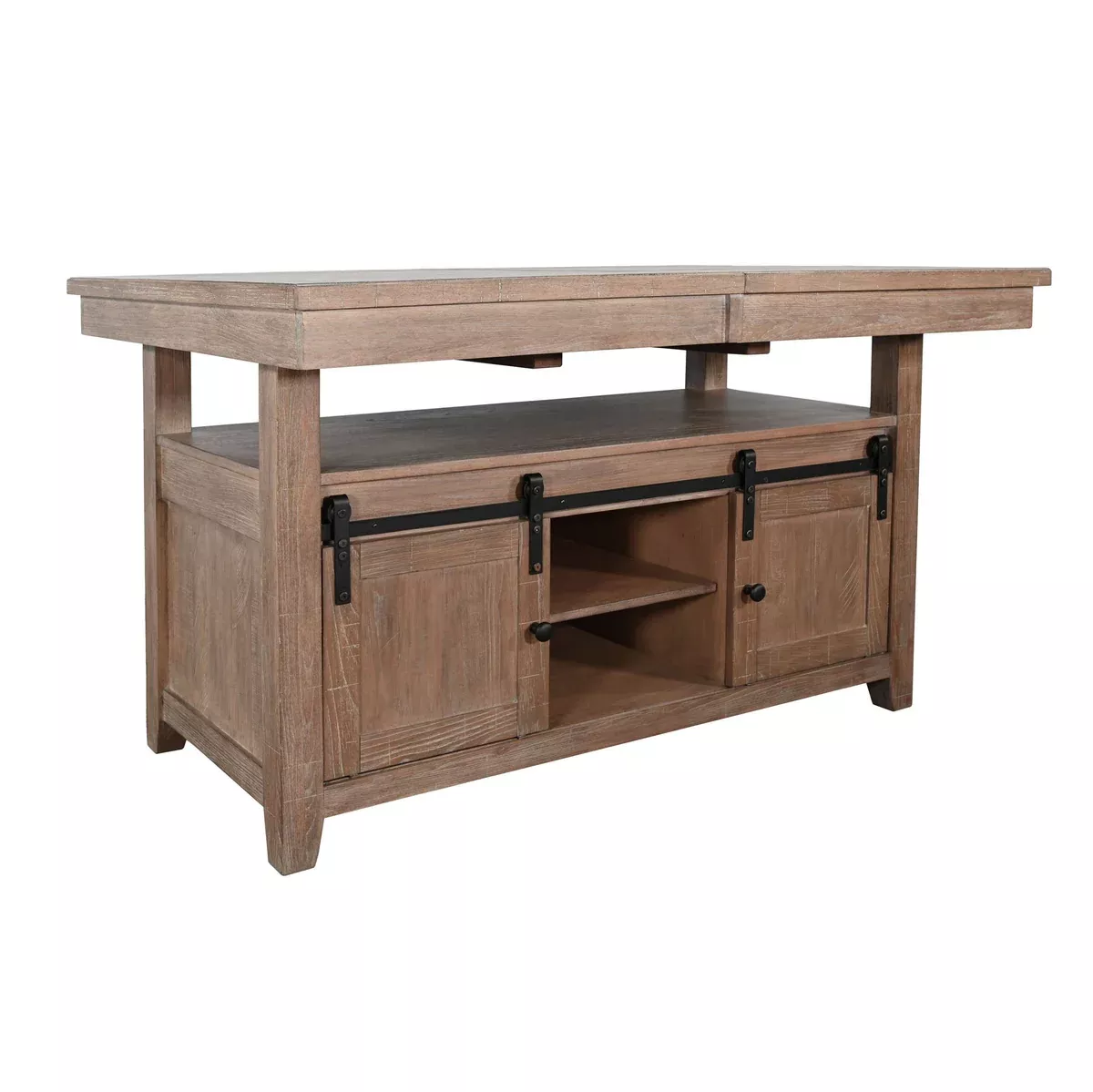 Rustic Counter-Height Extension Dining Table With Barn Door Storage - Amber