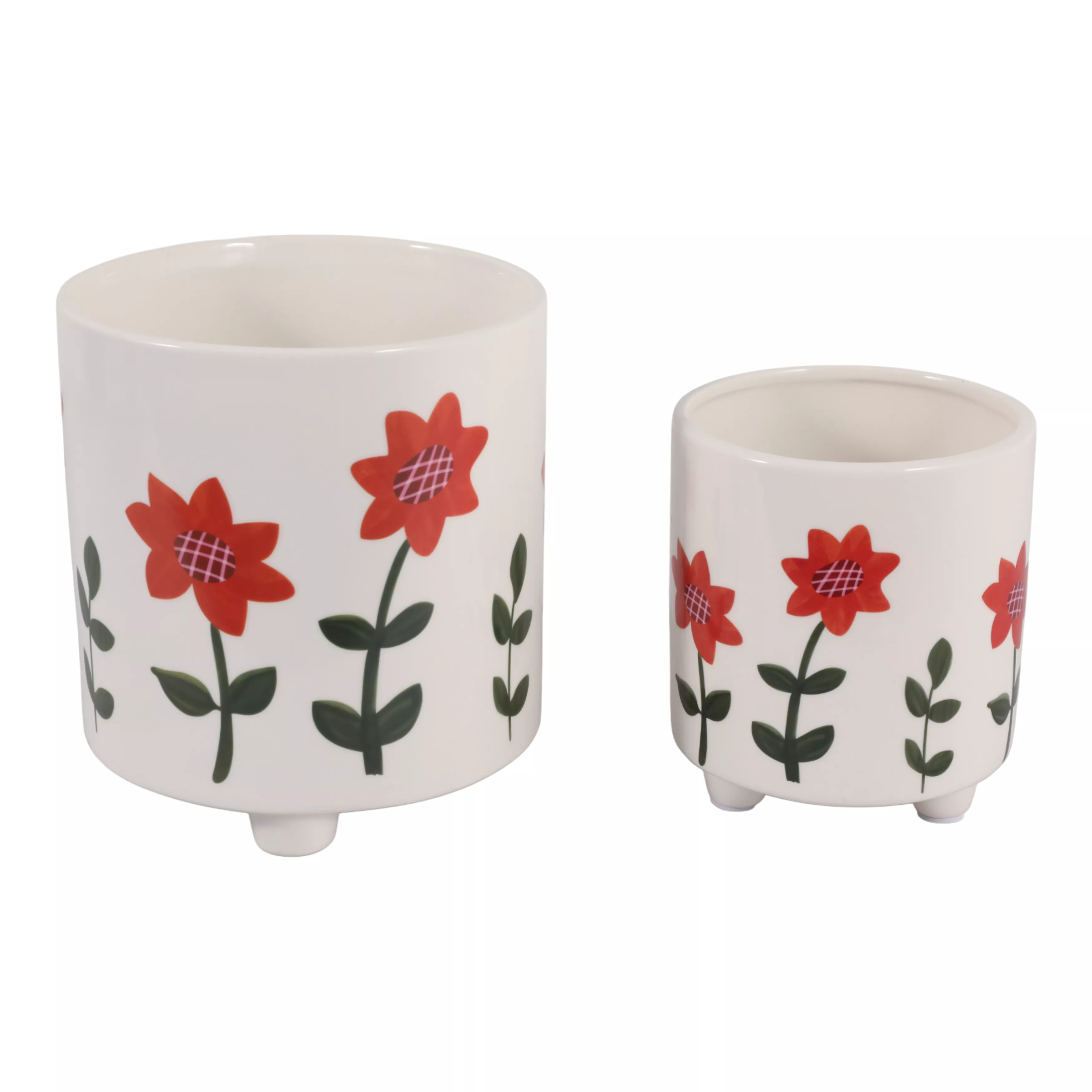 S/2 6/8" Orange Flowers Footed