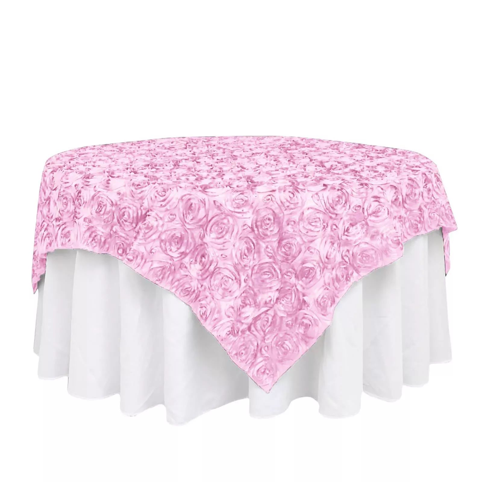Satin 72"x72" Table Overlay Square Tablecloth Pink - 3D Rosette Table Cover