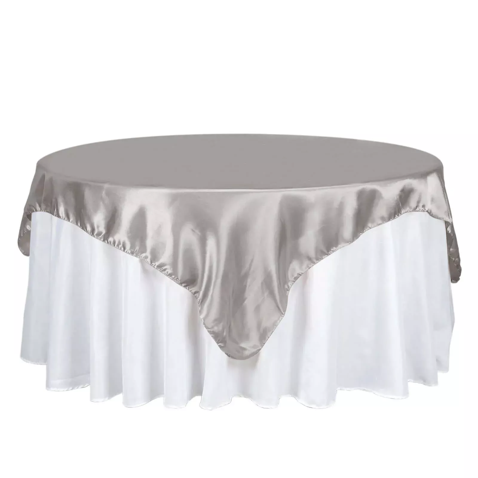 Satin 72"x72" Table Overlay Square Tablecloth Silver - Smooth Finish Table Cover