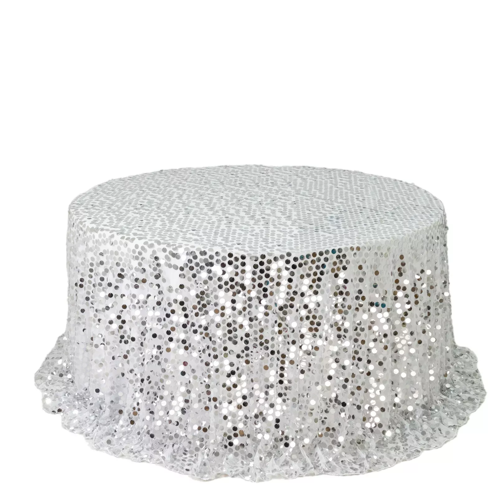 Sequin 132" Round Tablecloth Silver - Big Payette Table Cover