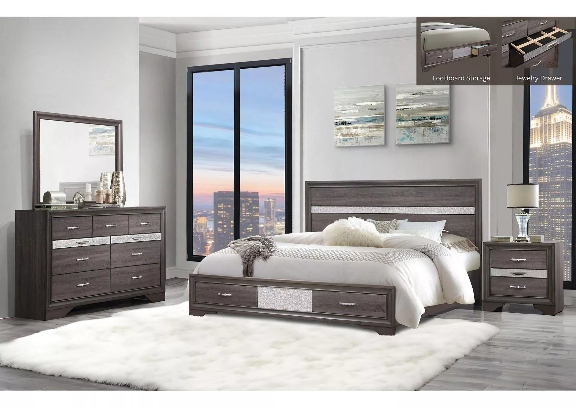 SEVILLE GREY QUEEN BED GROUP