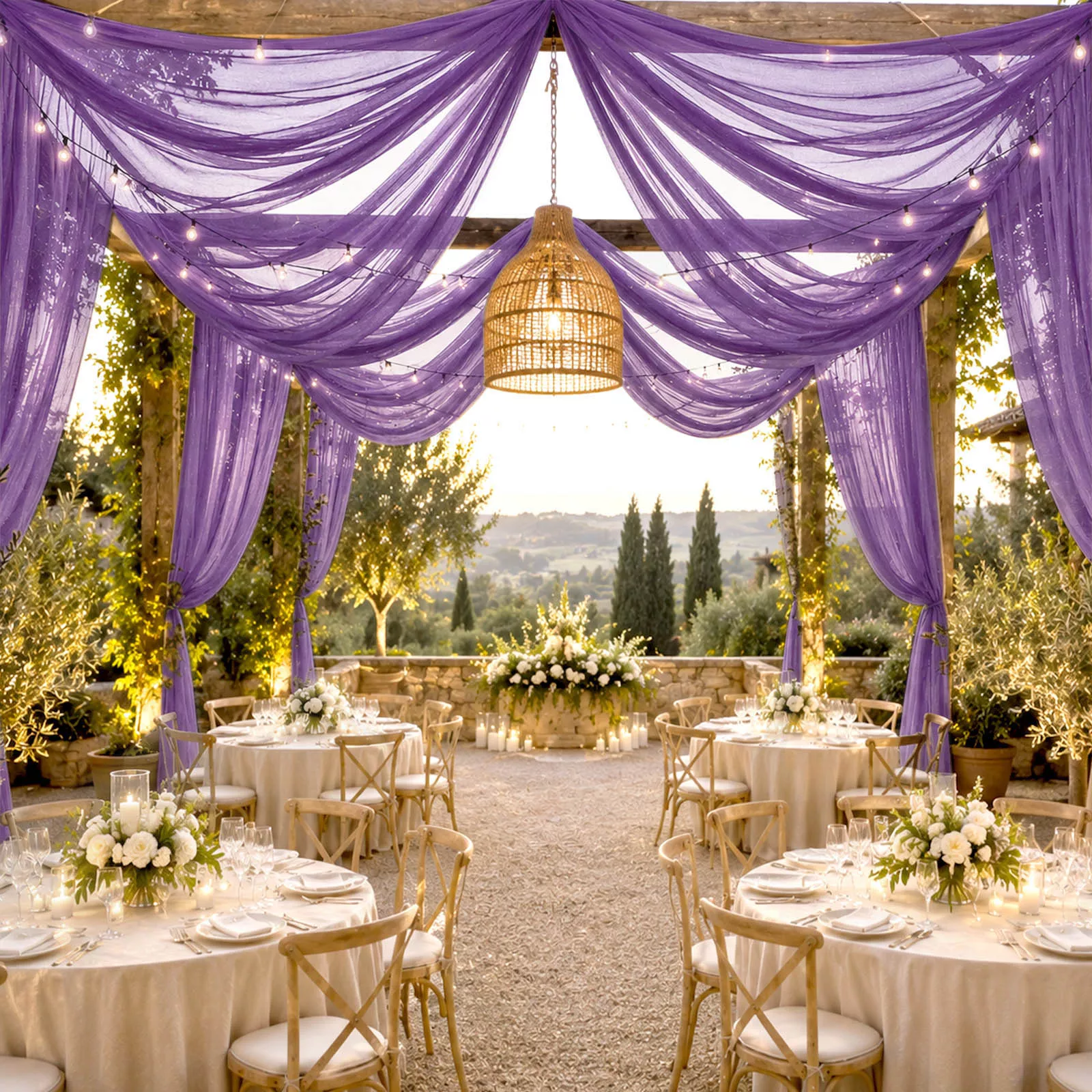 Sheer Ceiling Drape – 10ft x 32ft Purple Extra Long Drapery Panel for Wedding Canopy, Backdrop & Reception Décor