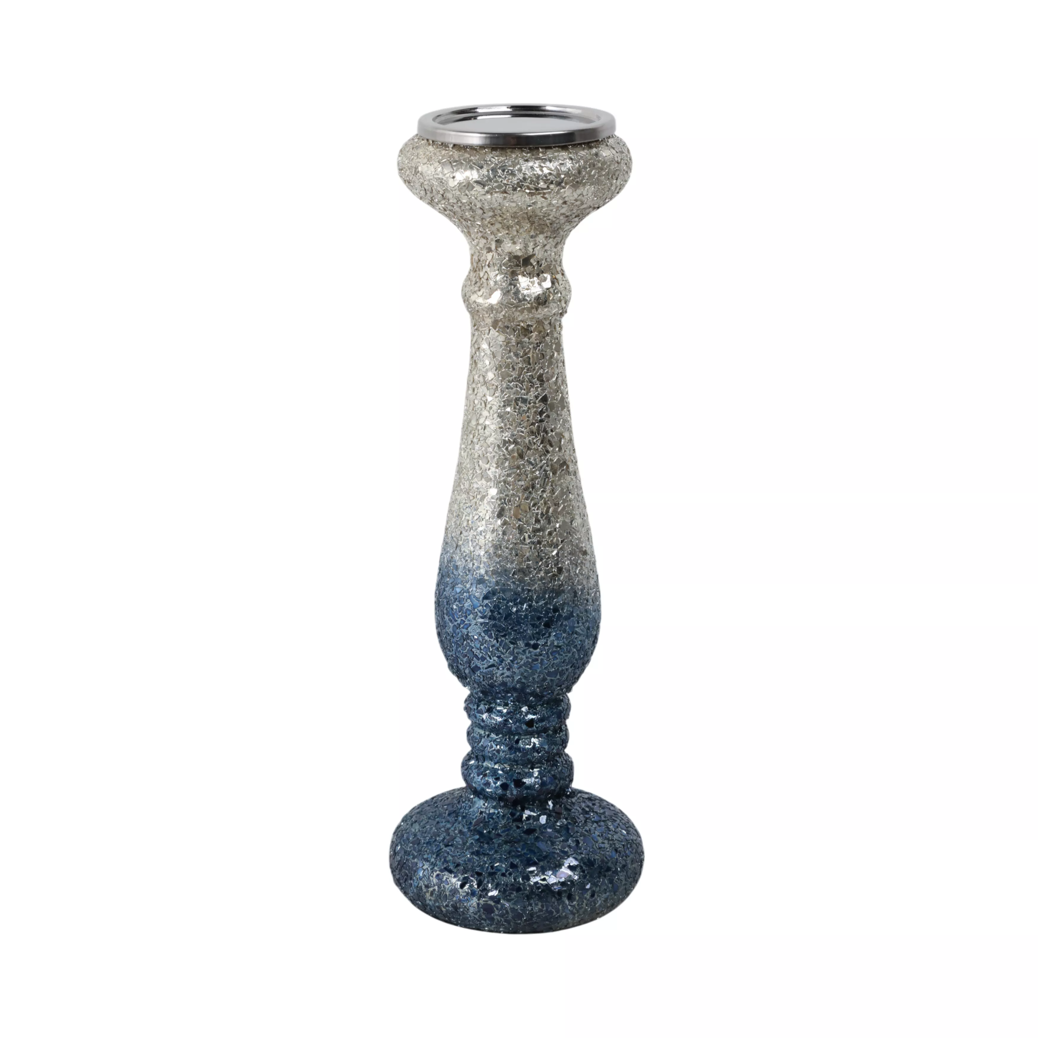Silver Blue Crackled Candle