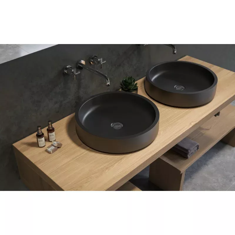 Solace-A Black Round Stone Vessel Sink
