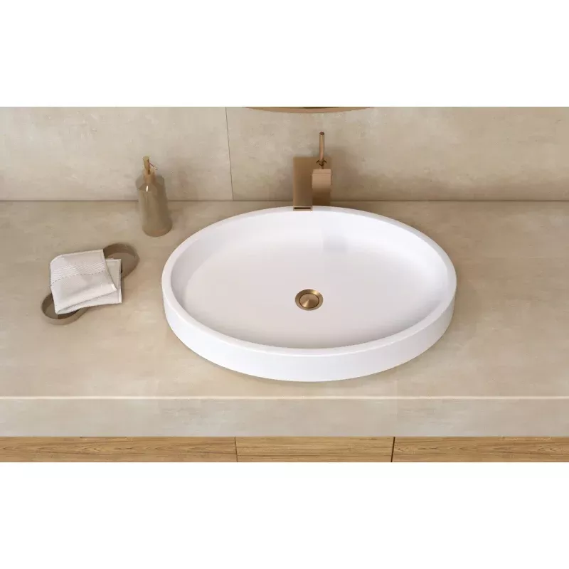 Solace White Oval Stone Vessel Sink