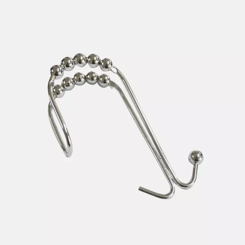 Solid Brass Double Hook Roller Ball Shower Curtain Rings