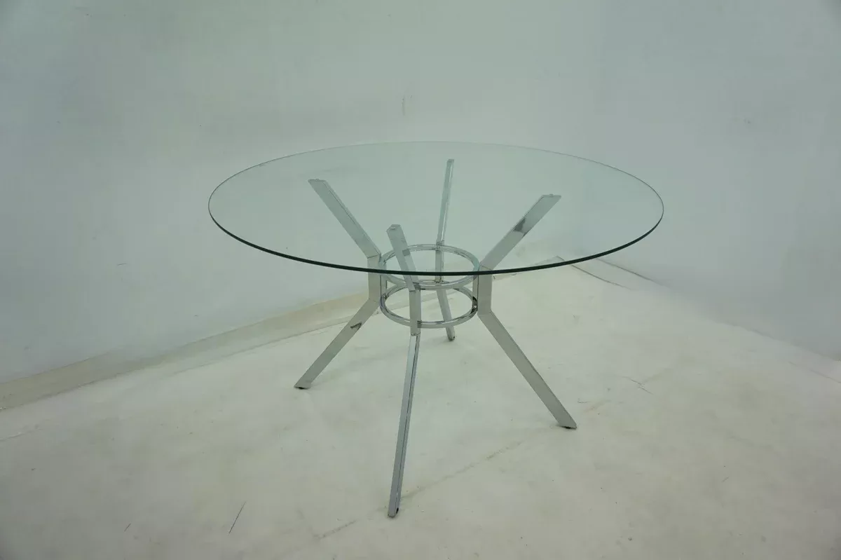 Steele 48-inch Round Glass Top Dining Table Chrome