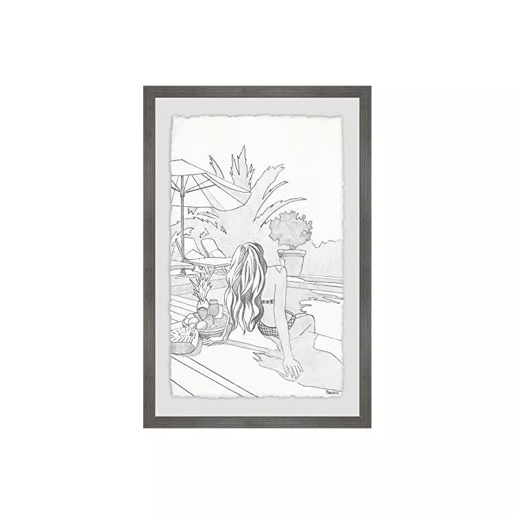 Sunbathing by the Pool Framed Painting Print