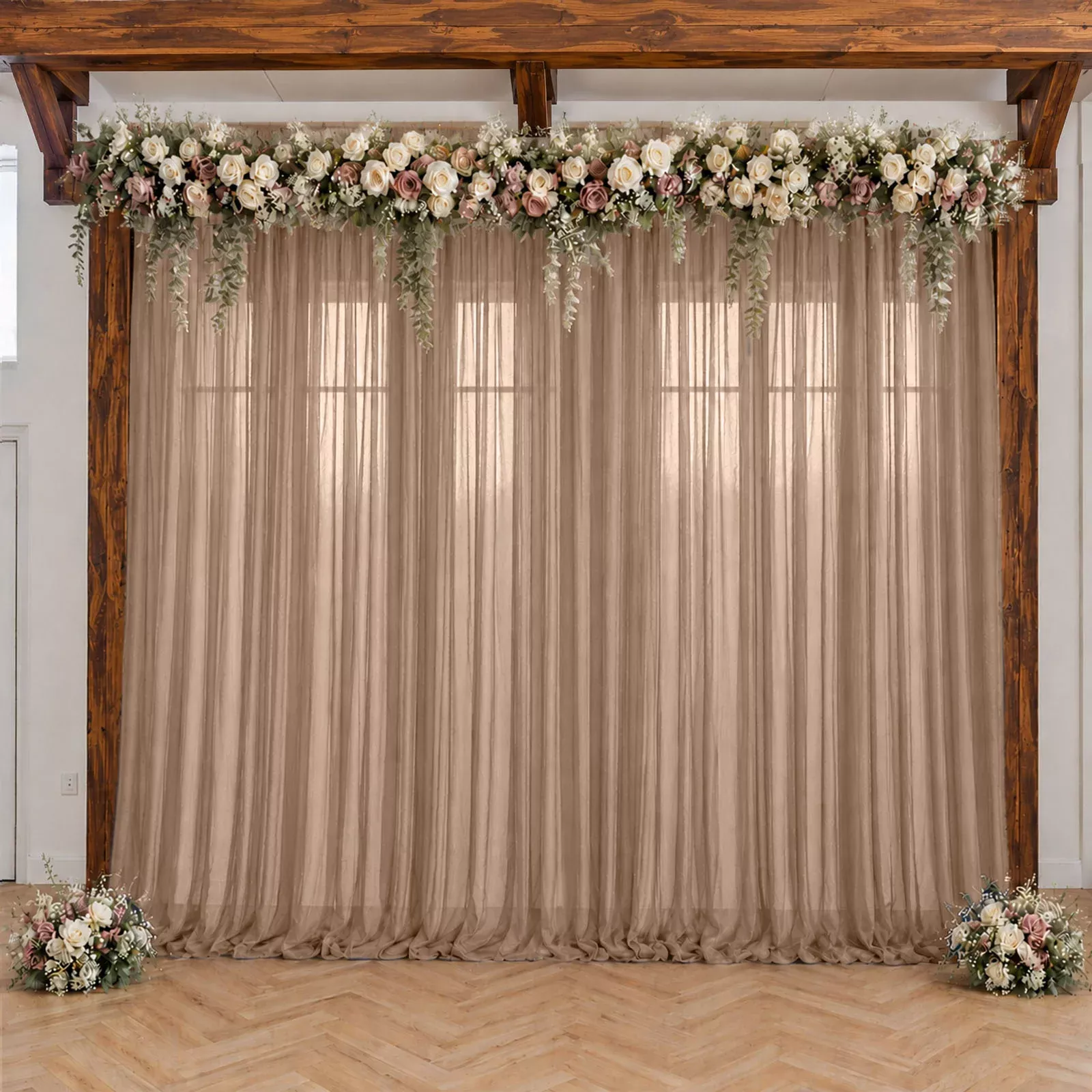 Taupe Sheer Backdrop Drape – 5ft x 14ft Wedding Arch & Ceiling Decor Panel, Wrinkle Resistant with Soft Shimmer