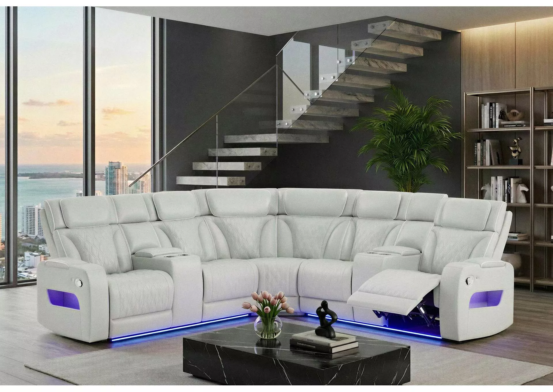U8611 BLANCHE SILVER SECTIONAL WITH LED