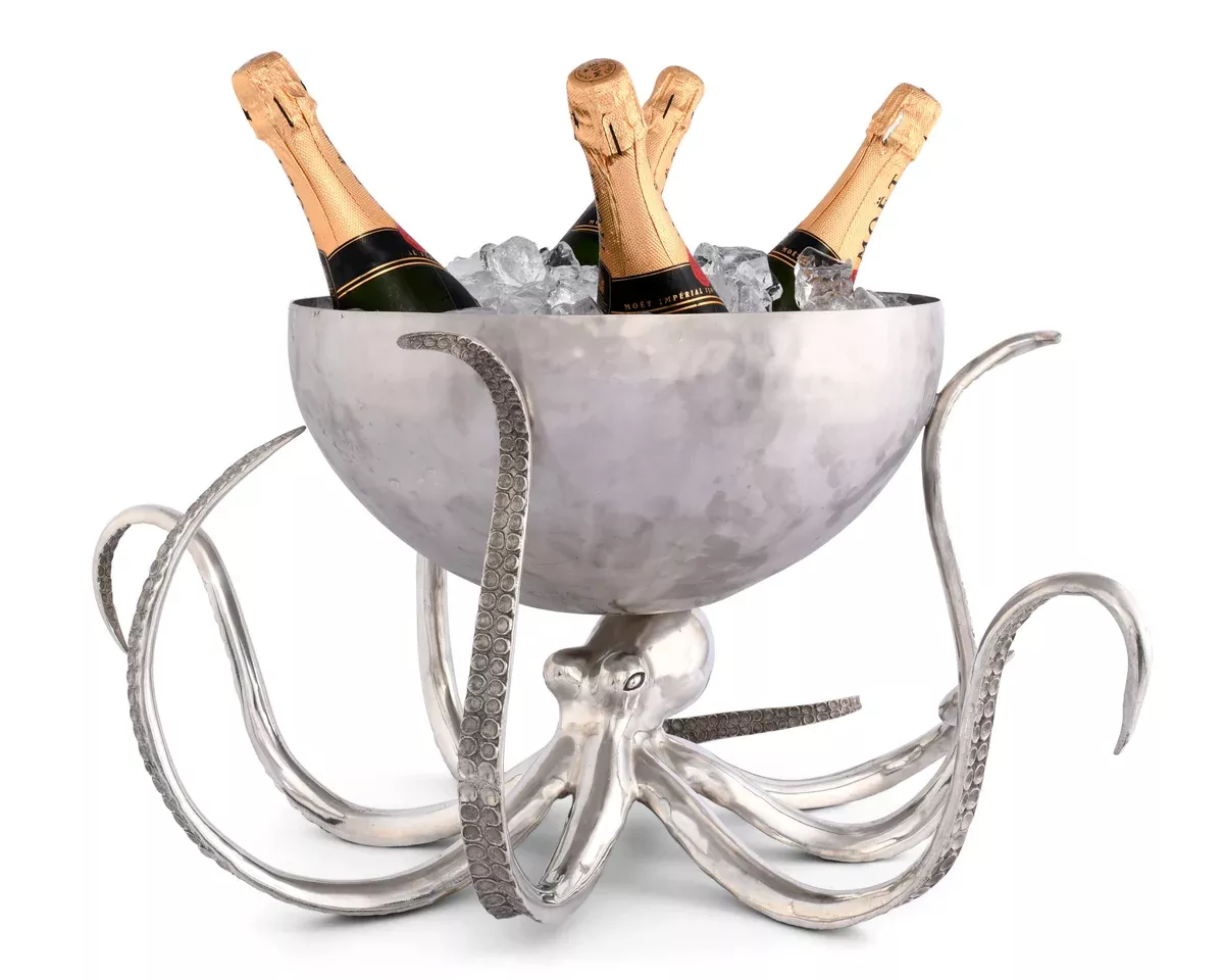 Vagabond House Sea and Shore Octopus Pewter Steel Ice Tub Punchbowl O819O
