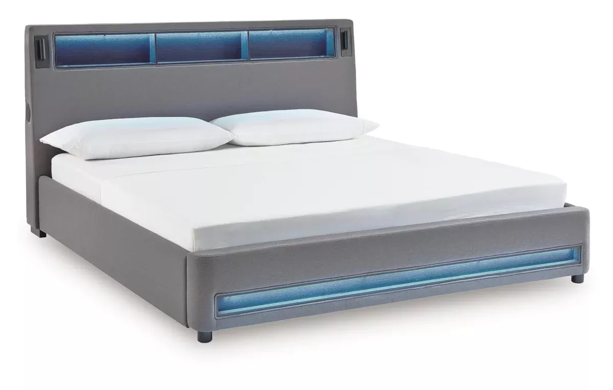 Verishaw King Upholstered Bed with Wireless Audio