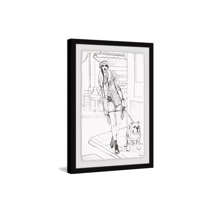 Walking with Pup Framed Painting Print