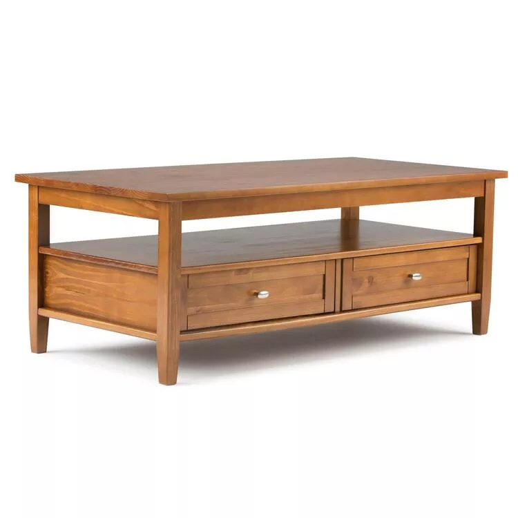 Warm Shaker Solid Wood 48 inch Wide Rectangle Transitional Coffee Table in Light Golden Brown