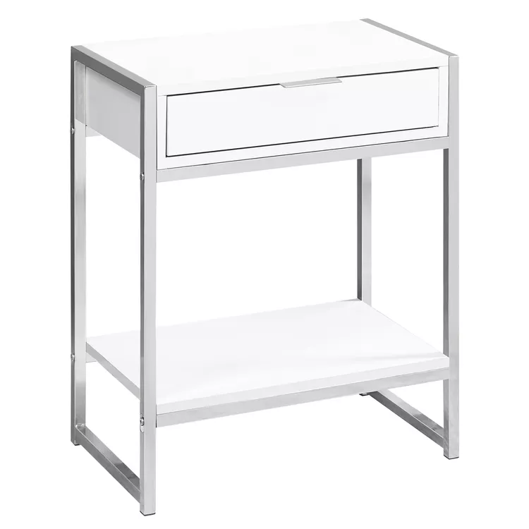 White Accent Side Table Modern Metal Glossy