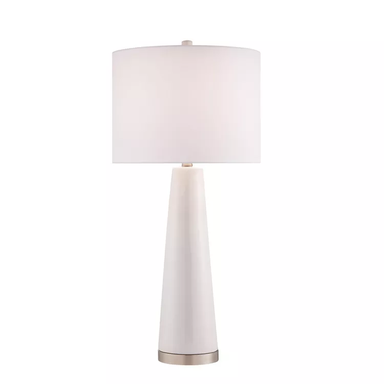White Ceramic White Fabric Shade Table Lamp E27 150W - Lite Source