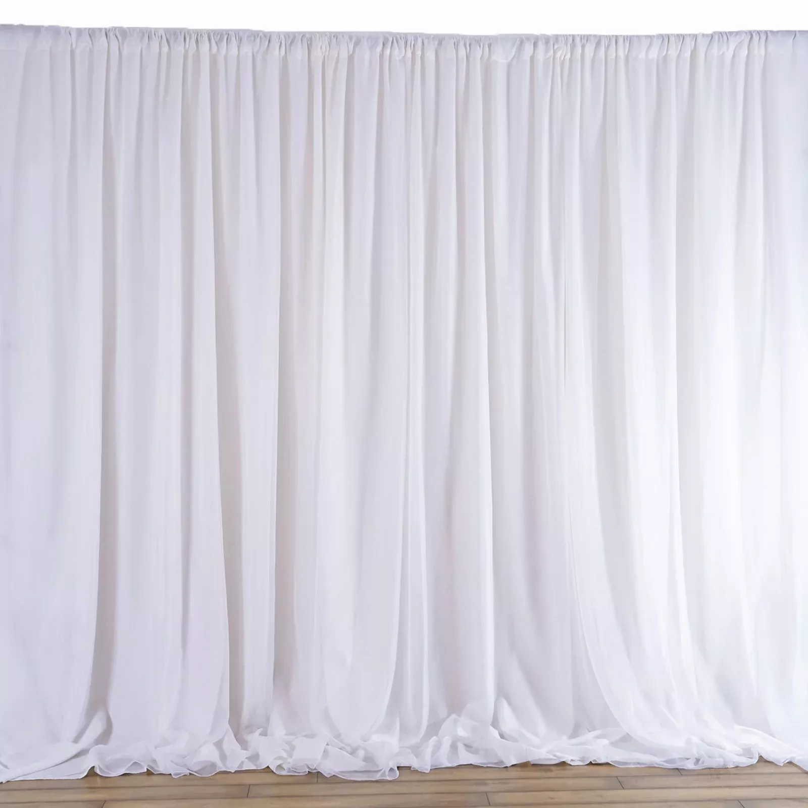 White Chiffon Polyester Event Curtain Drapes, Dual Layer Divider Backdrop Event Panel with Rod Pockets - 20ftx8ft