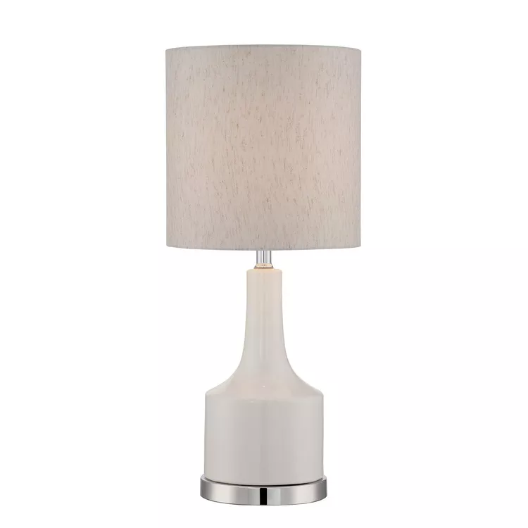White Linen Fabric Table Lamp E27 CFL 23W - Lite Source
