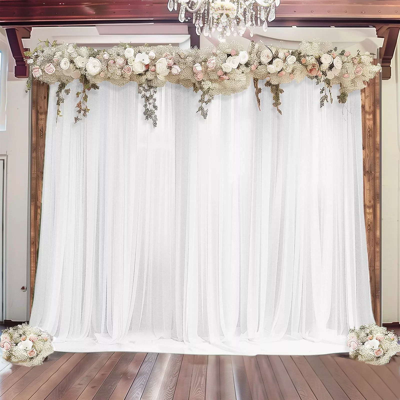 White Sheer Backdrop Drape – 5ft x 14ft Wedding Arch & Ceiling Decor Panel, Wrinkle Resistant with Soft Shimmer