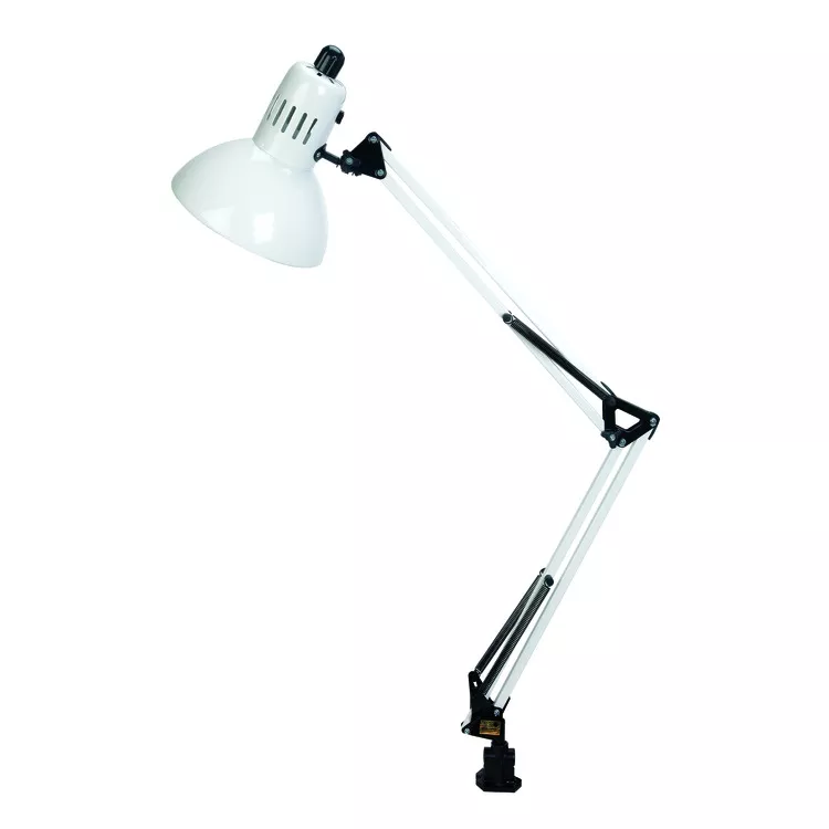 White Swing Arm Desk Lamp E27 23W CFL - Lite Source
