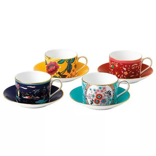 Wonderlust Tea Cup & Saucer, 5 oz, Set of 4 by Wedgwood