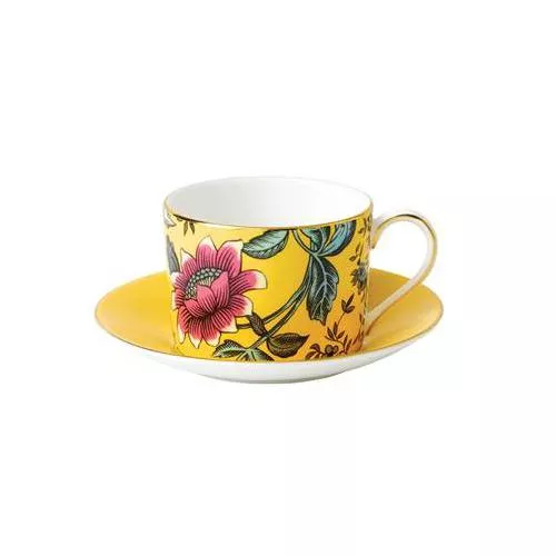 Wonderlust Tea Cup & Saucer, 5 oz, Yellow Tonquin by Wedgwood