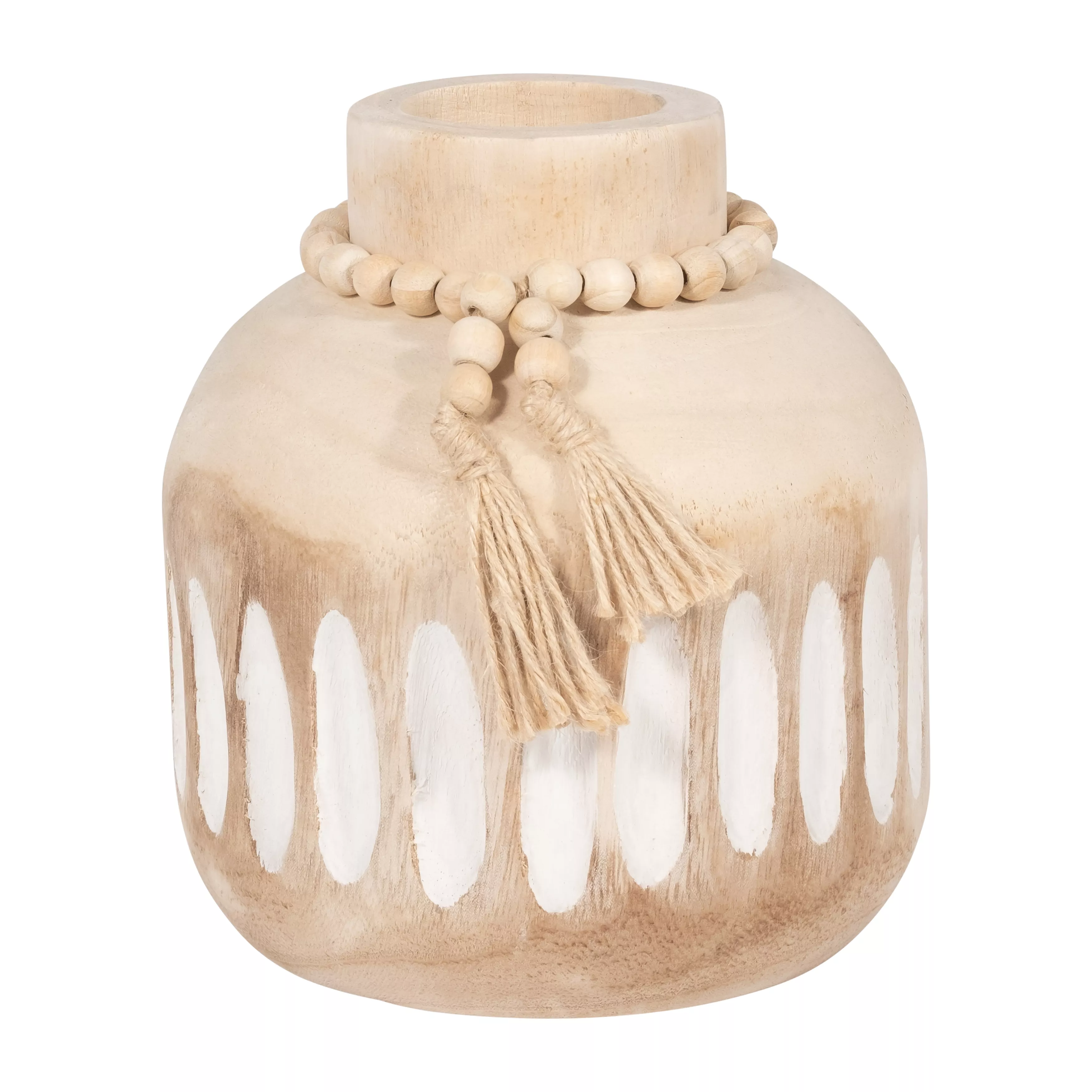 Wood, 8" Round Ridged Vase