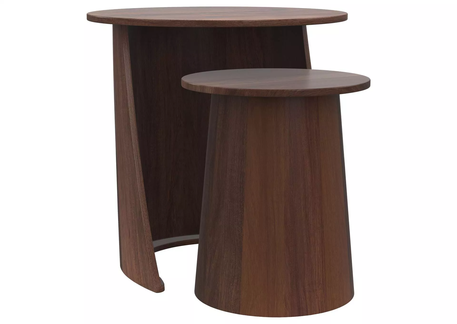 Yency 2-piece Round Mango Wood Nesting Table Set Dark Brown Mango