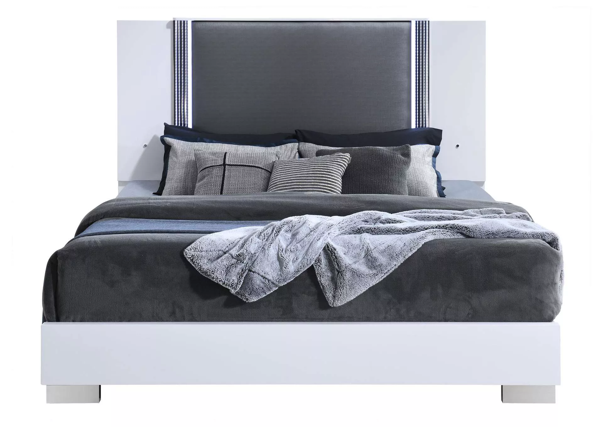 YLIME SMOOTH WHITE KING BED WITH LED FULLY SLATTED