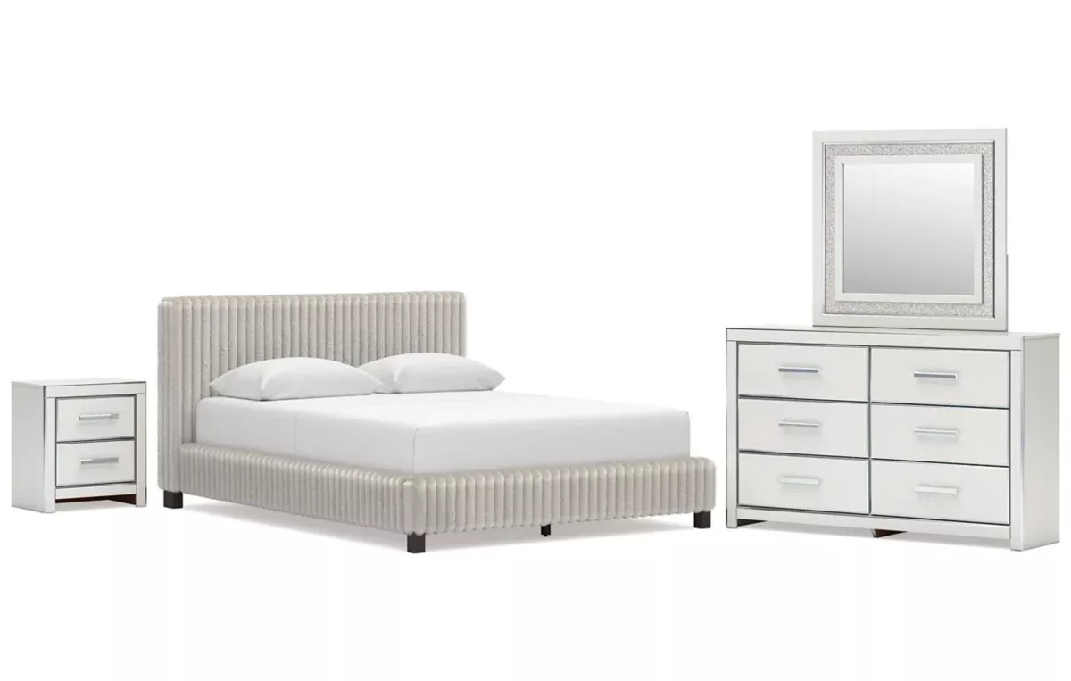 Zuraleus Queen Upholstered Bed, Dresser, Mirror and Nightstand